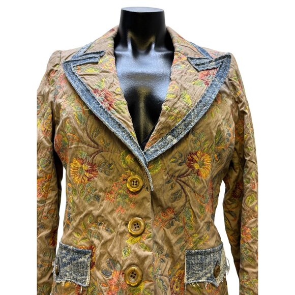 Serena Kay Paris Tan Multi Floral Print Button Front Jacket M - Picture 6 of 8